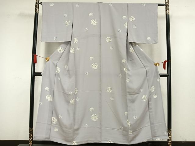 平和屋着物▽上質な小紋 単衣 紬地 花丸文 正絹 逸品 AAAW7643fy