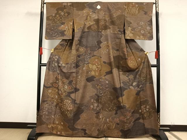 平和屋着物●上質な紬　草花間道　正絹　逸品　未使用　CAAW3161ut 平和屋着物○上質な紬 草花間道 正絹 逸品 未使用 CAAW3161ut