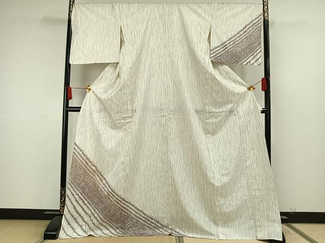 平和屋着物▽訪問着　本場染大島紬　単衣　変わり縞　ロング丈　正絹　逸品　AAAW7738fy