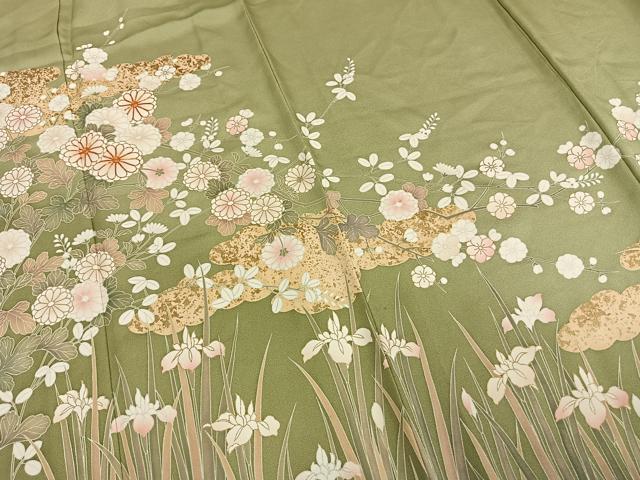 平和屋着物▽訪問着 単衣 駒刺繍 更紗花鳥文 金彩 正絹 逸品