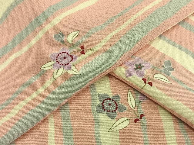 平和屋着物▽小紋　単衣　草花文　洗える着物　AAAW7764fy