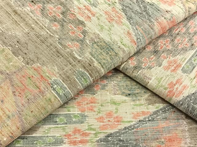 平和屋着物▽小千谷紬　単衣　風景花文　正絹　逸品　AAAW7770fy