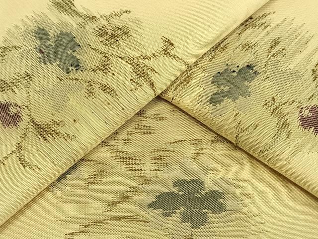 平和屋着物▽上質な紬　単衣　草花文　正絹　逸品　AAAW7772fy