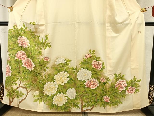 平和屋着物▽訪問着　単衣　作家物　手描き　枝花文　暈し染め　正絹　逸品　未使用　AAAW7802fy_2