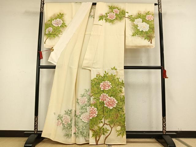 平和屋着物▽訪問着　単衣　作家物　手描き　枝花文　暈し染め　正絹　逸品　未使用　AAAW7802fy_1