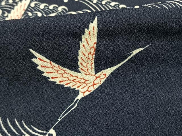 平和屋着物▽小紋 単衣 飛鶴立波文 洗える着物 AAAW7821fy