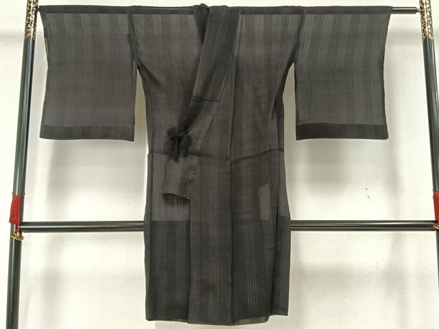 平和屋着物▽道中着　スリーシーズン　春夏秋　塵除け　紗　縞　黒地　ロング丈　正絹　逸品　AAAW7825fy