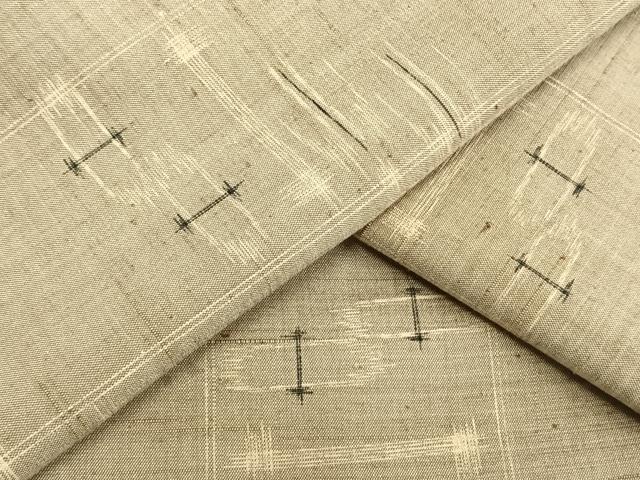 平和屋着物▽上質な紬　単衣　幾何学文様　正絹　逸品　AAAW7840fy