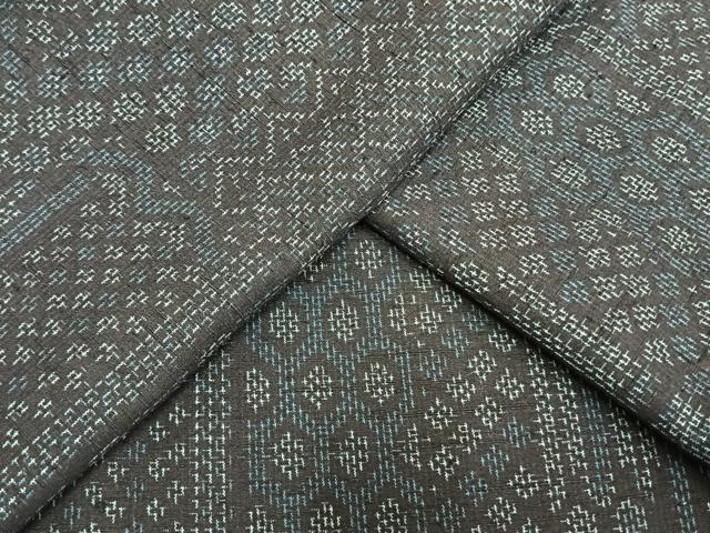 平和屋着物▽上質な紬　単衣　色紙文　正絹　逸品　AAAW7842fy