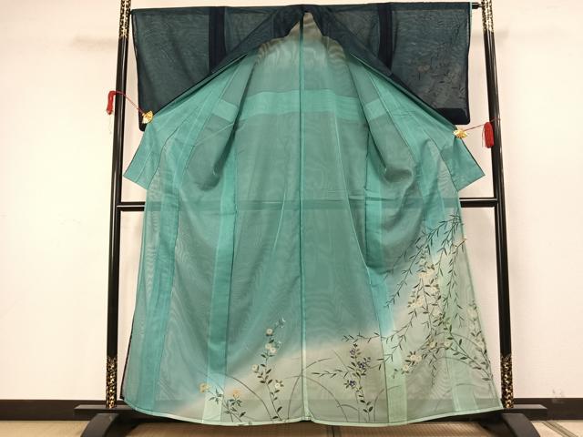 平和屋着物▽訪問着　無双　紗袷　紗×紗　手描き　草花文　金彩　正絹　逸品　AAAW7850fy_3