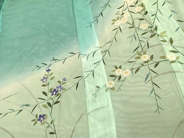 平和屋着物▽訪問着　無双　紗袷　紗×紗　手描き　草花文　金彩　正絹　逸品　AAAW7850fy_4
