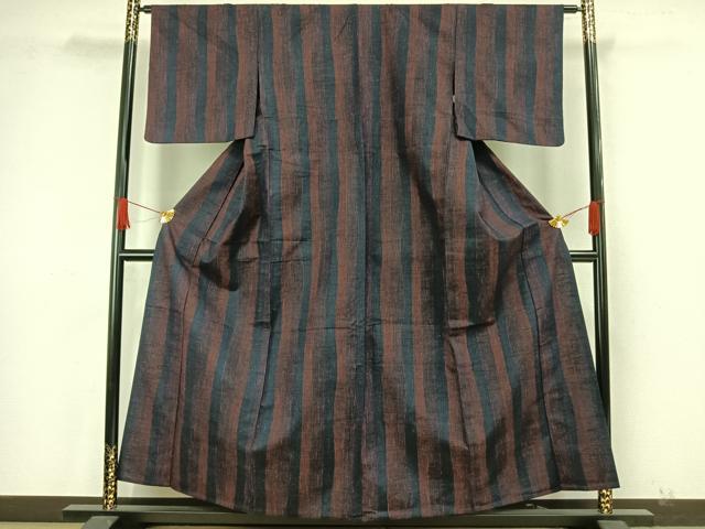 平和屋着物▽上質な紬　単衣　縞　正絹　逸品　AAAZ1558fy 平和屋着物▽上質な紬 単衣 縞 正絹 逸品 AAAZ1558fy