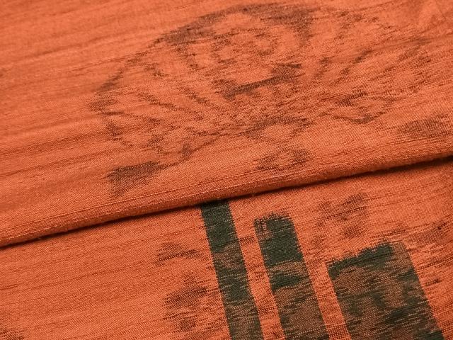 平和屋着物▽上質な紬 単衣 扇面花文 正絹 逸品 AAAW7869fy