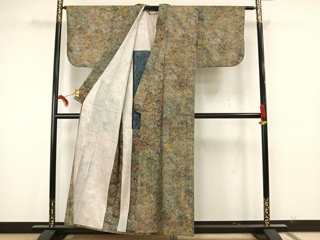 平和屋着物▽本場染大島紬　江戸小紋　単衣　霞文　正絹　逸品　AAAW7871fy 平和屋着物▽本場染大島紬 江戸小紋 単衣 霞文 正絹 逸品 AAAW7871fy