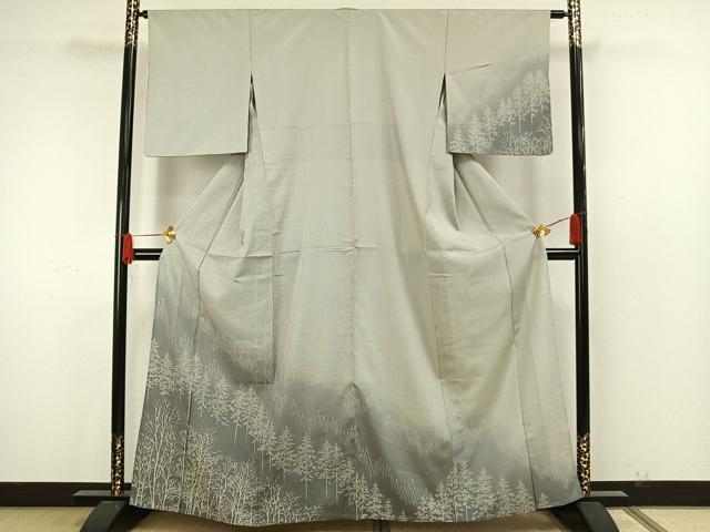 平和屋着物▽訪問着　本塩沢　単衣　樹林文　暈し染め　正絹　逸品　AAAW7872fy