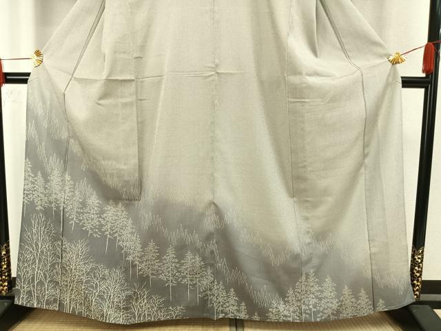 平和屋着物▽訪問着　本塩沢　単衣　樹林文　暈し染め　正絹　逸品　AAAW7872fy 平和屋着物▽訪問着 本塩沢 単衣 樹林文 暈し染め 正絹