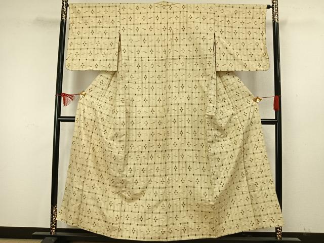 平和屋着物▽上質な紬　単衣　幾何学文様　正絹　逸品　AAAW7874fy 平和屋着物▽上質な紬 単衣 幾何学文様 正絹 逸品 AAAW7874fy