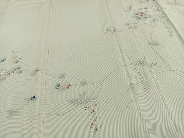 平和屋着物▽訪問着　無双　紗袷　紗×絽　手描き　草花文　正絹　逸品　AAAW7887fy_4
