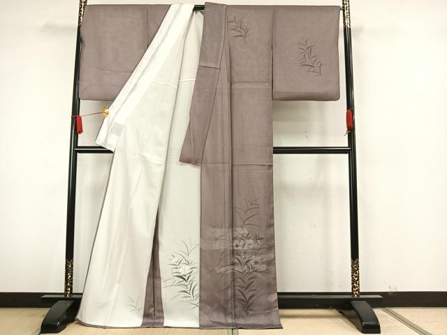 平和屋着物▽訪問着 無双 紗袷 紗×絽 手描き 草花文 銀