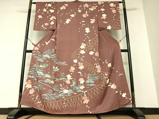 平和屋着物●名門・上野家　人間国宝上野為二の次男　三代目・上野清二　訪問着　松竹梅風景文　正絹　逸品　AAAW9051zg