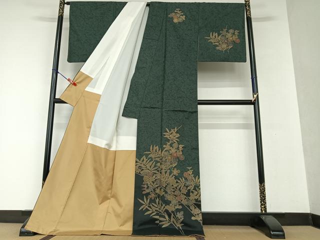 平和屋着物○訪問着 本場染大島紬 草花文 金彩 正絹 逸品 CAAW3785vf