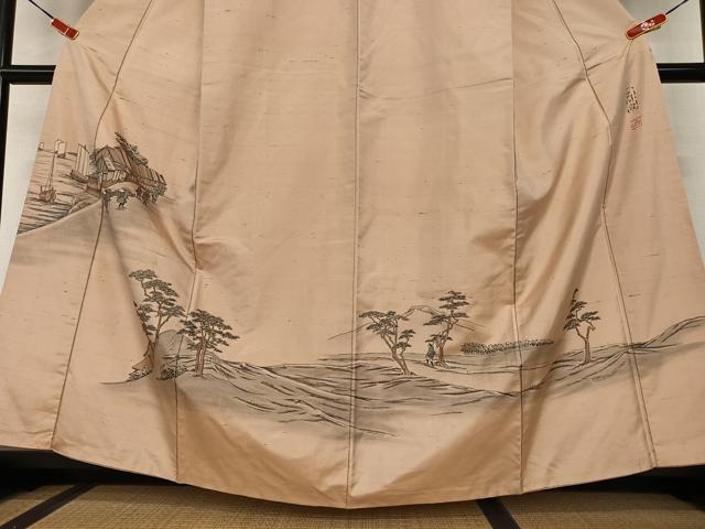 平和屋着物○美趣紬 訪問着 作家物 手描き 品川宿 暈し