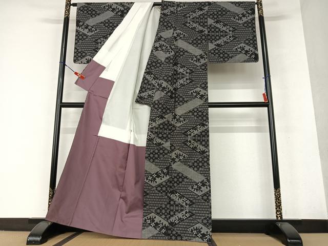 平和屋着物○前田仁仙 仁仙更紗 小紋 牡丹菊花文 正絹 逸品