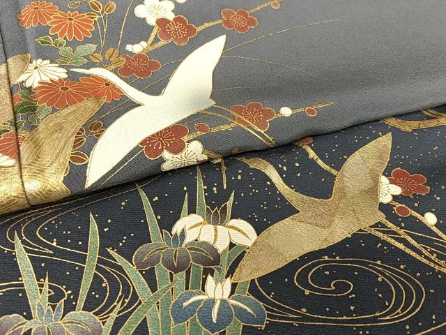 平和屋着物○豪華色留袖 流水飛鶴花梅文 暈し染め