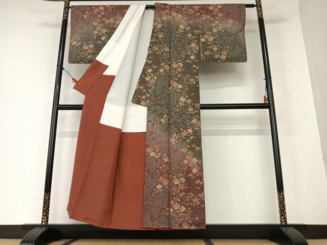 平和屋着物○色留訪問着 友禅 紬地 童子 正絹 逸品 AAAU0107np