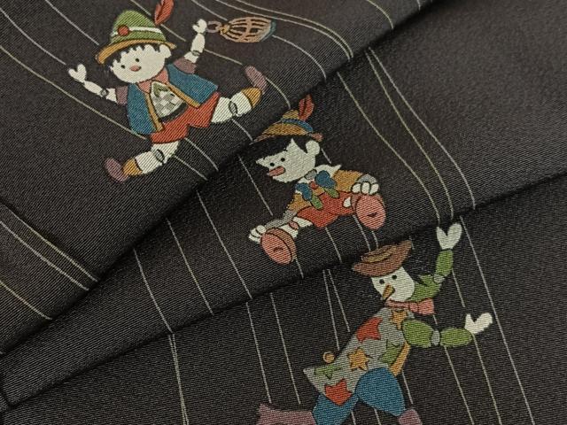平和屋着物●上質な小紋　操り人形　ピノキオ　正絹　逸品　AAAW9099zg