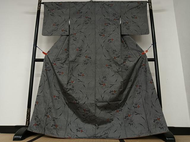 平和屋着物●上質な紬　枝花文　正絹　逸品　AAAW9129zg 平和屋着物○上質な紬 枝花文 正絹 逸品 AAAW9129zg