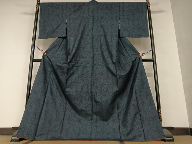 平和屋着物●本場大島紬　一元絣　麻の葉文様　ロング丈　正絹　逸品　AAAW9144zg 平和屋着物○本場大島紬 一元絣 麻の葉文様 ロング丈 正絹 逸品 AAAW9144zg