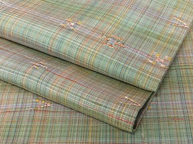 平和屋着物●上質な紬　花織　格子　正絹　逸品　AAAW9161zg