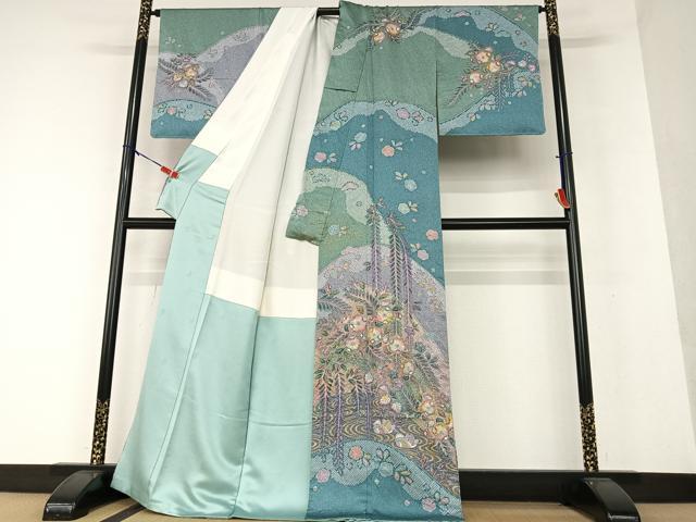 平和屋着物○訪問着 辻が花 絞り 流水鴛鴦花文 暈し染め 金彩