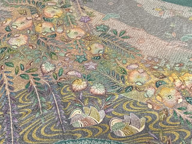 平和屋着物○訪問着 辻が花 絞り 流水鴛鴦花文 暈し染め 金彩