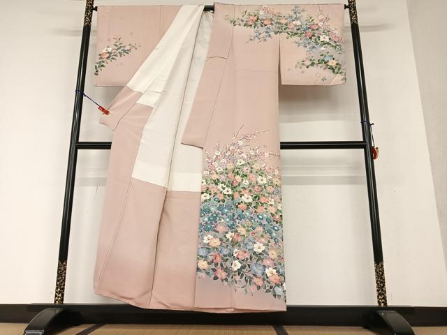 平和屋着物○訪問着 友禅 枝花文 暈し染め 正絹 逸品 AABA6455ph