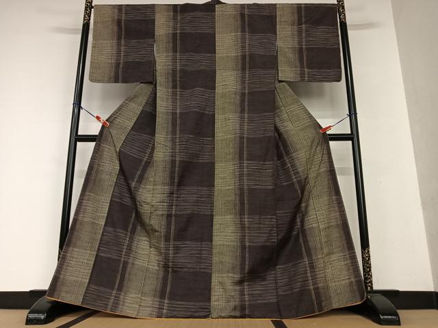 平和屋着物●上質な紬　格子　正絹　逸品　AAAW9187zg