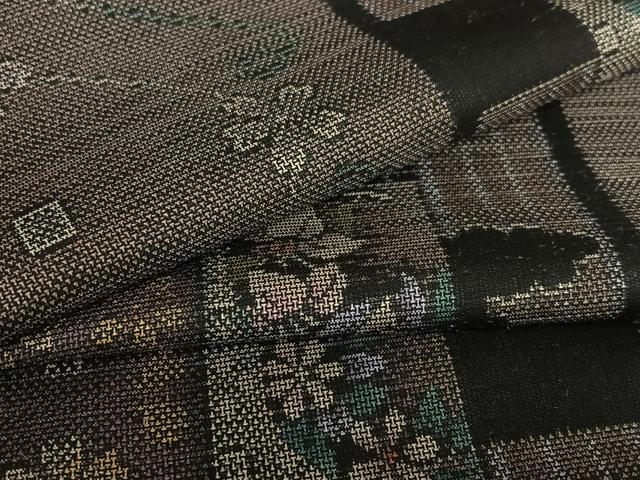 平和屋着物●本場大島紬　泥染め　カタス9マルキ　舞扇草花間道　ロング丈　正絹　逸品　AAAW9194zg 平和屋着物○本場大島紬 泥染め カタス9マルキ 舞扇草花間道 ロング