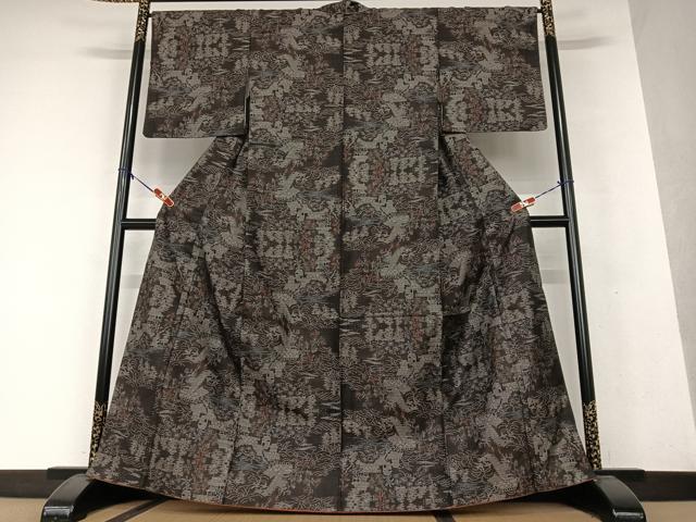 平和屋着物●本場大島紬　泥染め　カタス7マルキ　草花文　やまと誂製　正絹　逸品　AAAZ0260zg 平和屋着物○本場大島紬 泥染め カタス7マルキ 草花文 やまと誂製