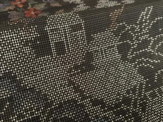 平和屋着物○本場大島紬 泥染め カタス7マルキ 風景草花文 正絹 逸品