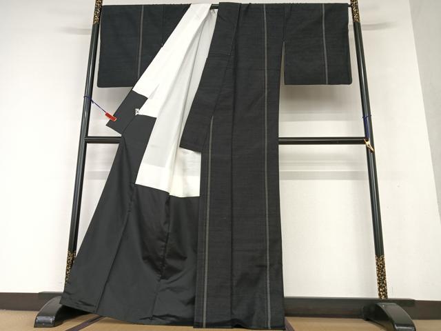 平和屋着物▽本塩沢 単衣 110亀甲 エ霞雲文 正絹 逸品