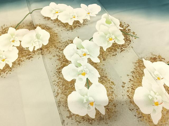 平和屋着物●訪問着　手描き　胡蝶蘭　暈し染め　金彩　正絹　逸品　AAAW9207zg 平和屋着物○訪問着 手描き 胡蝶蘭 暈し染め 金彩 正絹 逸品 AAAW9207zg