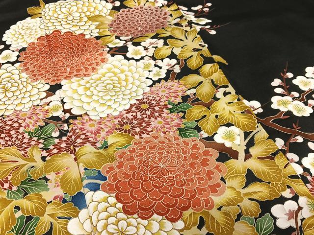 平和屋着物●豪華色留袖　作家物　人物枝花文　金彩　反端付き　正絹　逸品　CAAW3891vf 平和屋着物○豪華色留袖 作家物 人物枝花文 金彩 反端