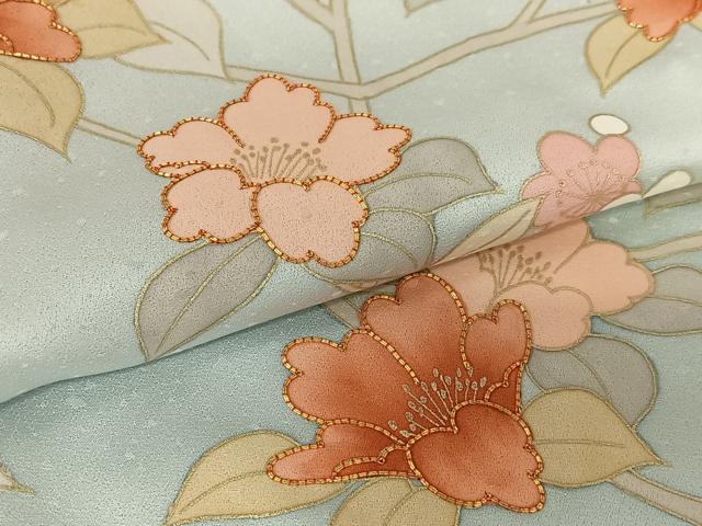 平和屋着物○訪問着 駒刺繍 枝梅花文 暈し染め 金彩 正絹