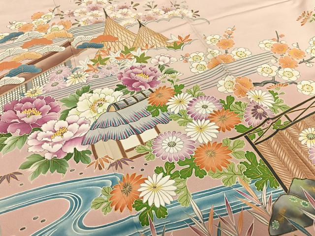 平和屋着物●訪問着　友禅　松竹梅風景花文　金彩　正絹　逸品　AAAZ0277zg 平和屋着物○訪問着 友禅 松竹梅風景花文 金彩 正絹 逸品 AAAZ0277zg