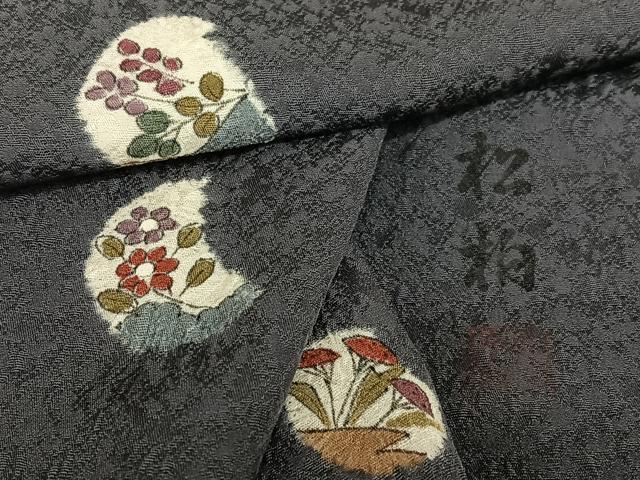 平和屋着物●上質な小紋　作家物　松柏　手描き　絞り　草花文　正絹　逸品　AAAW9224zg