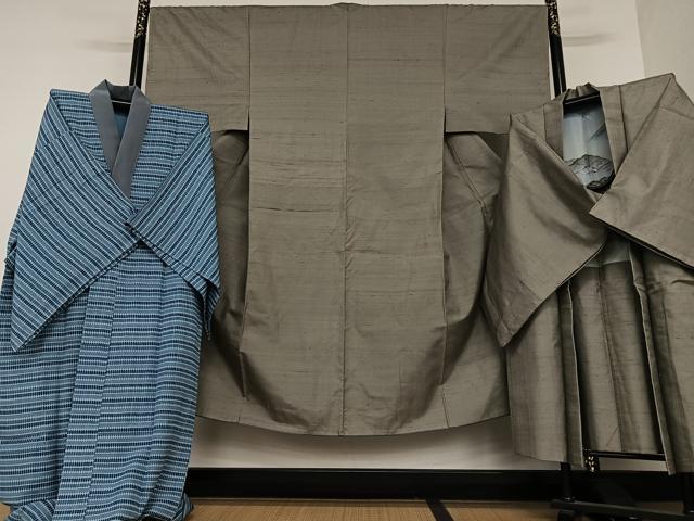 平和屋着物●男性　紬　アンサンブル　長襦袢(袷)セット　色無地　黒橡色　高島屋扱い　正絹　逸品　AAAW9233zg