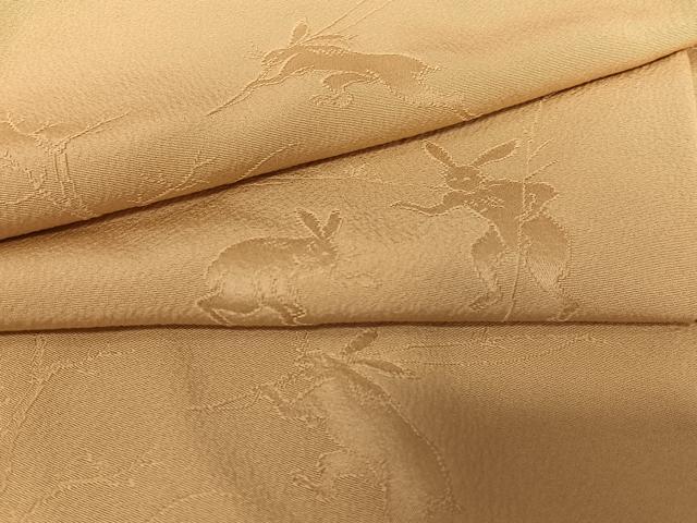 平和屋着物●上質な色無地　鳥獣戯画地紋　洒落柿色　正絹　逸品　AAAW9244zg