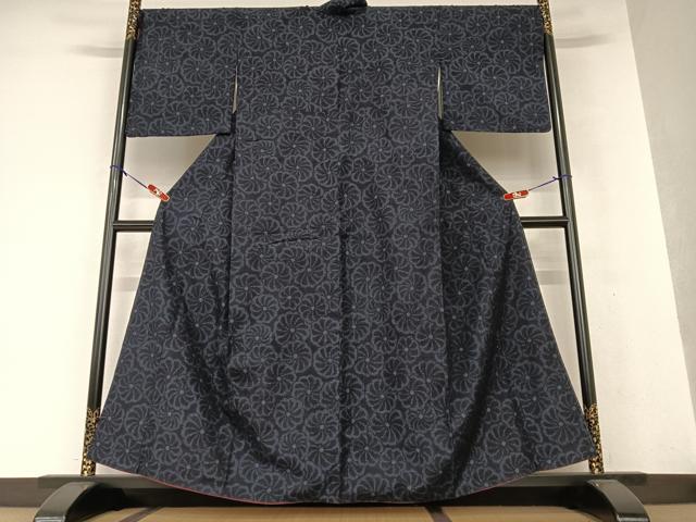 平和屋着物○結城紬 80亀甲 花尽し 正絹 逸品 AAAW9250zg