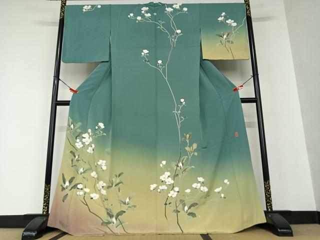 平和屋着物●京友禅作家　坂東峰彩　訪問着　枝花文　暈し染め　正絹　逸品　AAAW9253zg